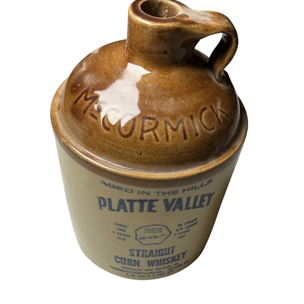 Vintage McCormick Platte Valley Straight Corn Whiskey StonewareJug 1971 4/5Quart